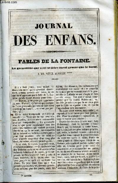 Le Journal des Enfans - extrait du tome 7 - 7eme anne - Fables de La Fontaine : La grenouille qui veut se faire aussi grosse que le boeuf par Eugne Nyon - Le petit Rioteux, histoire de Dugay-Trouin par Eugnie Foa / gravures de Laville, Lacoste