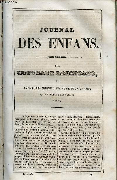 Le Journal des Enfans - extrait du tome 8 - 8eme anne - Les nouveaux Robinsons ou aventures merveilleuses de deux enfans qui cherchent leur mre (suite) par Eugnie Foa - Rcrations de l'cole militaire : Combnat navale de Navarin par Anrtonin de Villa