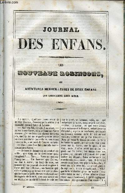 Le Journal des Enfans - extrait du tome 8 - 8eme anne - Les nouveaux robinsons ou aventures merveilleuses de deux enfans qui cherchent leur mre (suite) - le tambour d'Arcole (suite) par Lautour-Mzeray