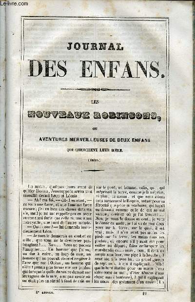 Le Journal des Enfans - extrait du tome 8 - 8eme anne - Les nouveaux robinsons ou aventures merveilleuses de deux enfans qui cherchent leur mre (suite) - le tambour d'Arcole (suite) par Lautour-Mzeray