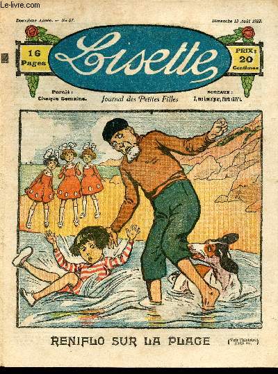 Lisette - n 57 - 13 aot 1922 - Le merle docile par Yrondy - Cadeaux de fte par Porta - mes d'enfants par Dechatel - Reniflo sur la plage - ...