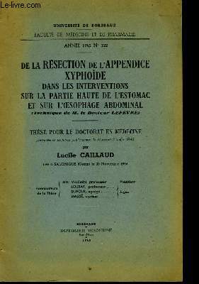De la rsection de l'appendice xyphode dans les interventions sur la partie haure de l'estomac abdominale,