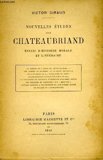 Nouvelles Etudes sur Chateaubriand.