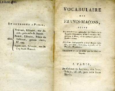 Vocabulaire des Francs-Maons.