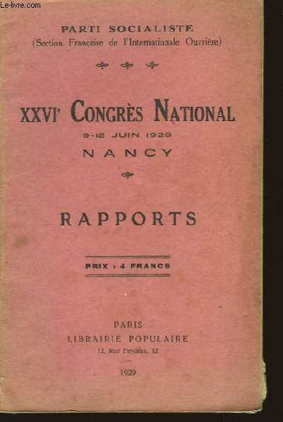 XXVIme Congrs National. Nancy. Rapports.