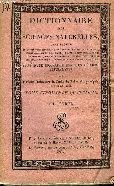 Dictionnaire des Sciences Naturelles. TOME LIV : Th. - TORTR
