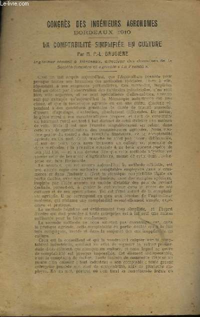 Congrs des Ingnieurs Agronomes. Bordeaux 1910