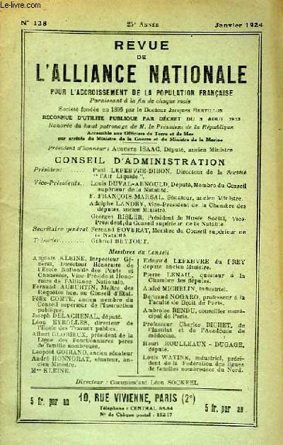 Revue de l'Alliance Nationale pour l'Accroissement de la Population Franaise. N138, 25me anne