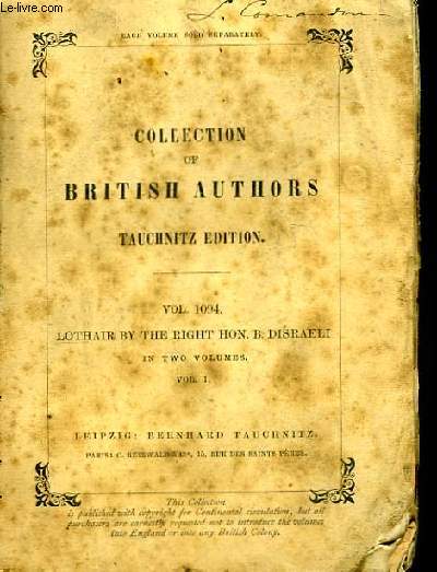 Collection of British Authors. Lothair, vol. 1