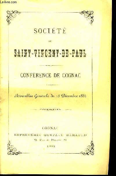 Société de Saint-Vincent-de-Paul. Conférence de Cognac. Assemblée Générale du 13 décembre 1882