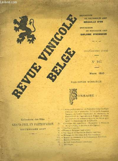 Revue Vinicole Belge. n167, 14me anne.