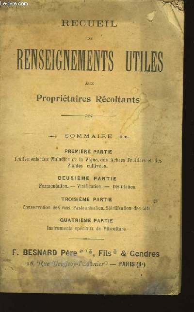 Recueil de Renseignements Utiles aux Propritaires Rcoltants.