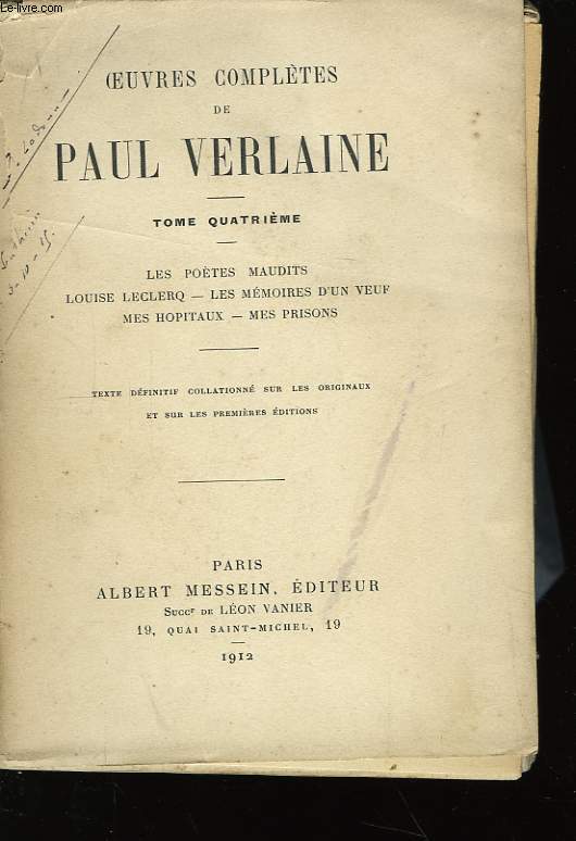 Oeuvres compltes de Paul Verlaine. TOME 4.