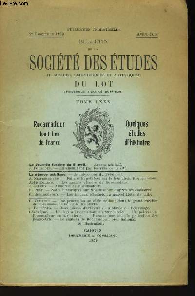 Bulletin des Etudes Littraires, Scientifiques et Artistiques du Lot. TOME LXXX, 2me fascicule.
