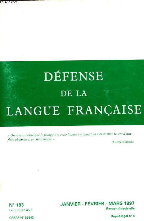 Défense de la Langue Française N°183