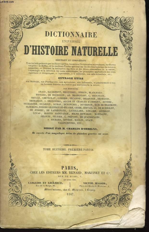 Dictionnaire Universel d'Histoire Naturelle. TOME VIII, 1re partie :