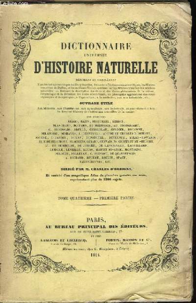 Dictionnaire Universel d'Histoire Naturelle. TOME IV, 1re partie : CL - CR.
