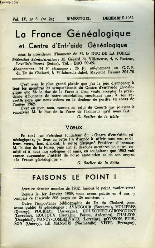 La France Gnalogique. N24, 4me anne : Allas - Chaigneau.