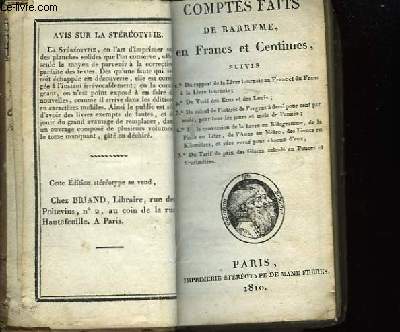 Comptes Faits de barreme, en Francs et Centimes.