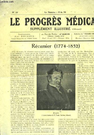Le Progrès Médical N°10 : Récamier (1774 - 1852)