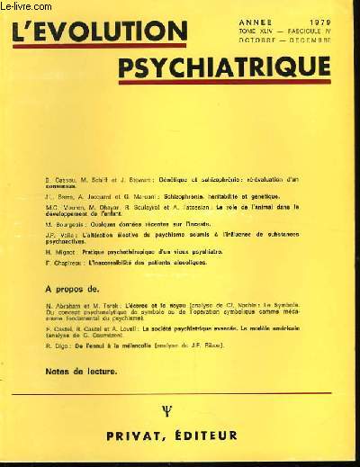 L'Evolution Psychiatrique. TOME XLIV, Fascicule 4.
