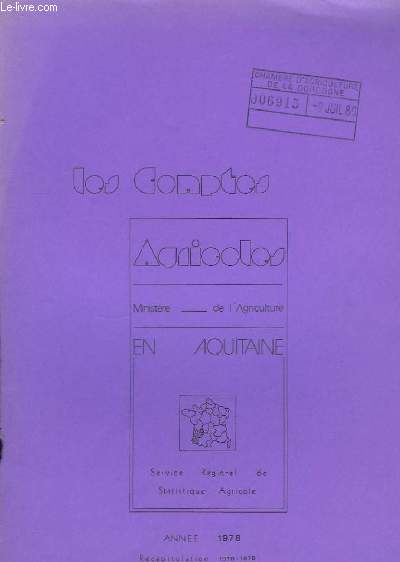 Les Comptes Agricoles. Anne 1978