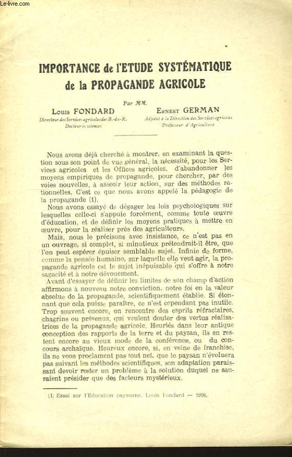 Importance de l'Etude Systmatique de la Propagande Agricole.