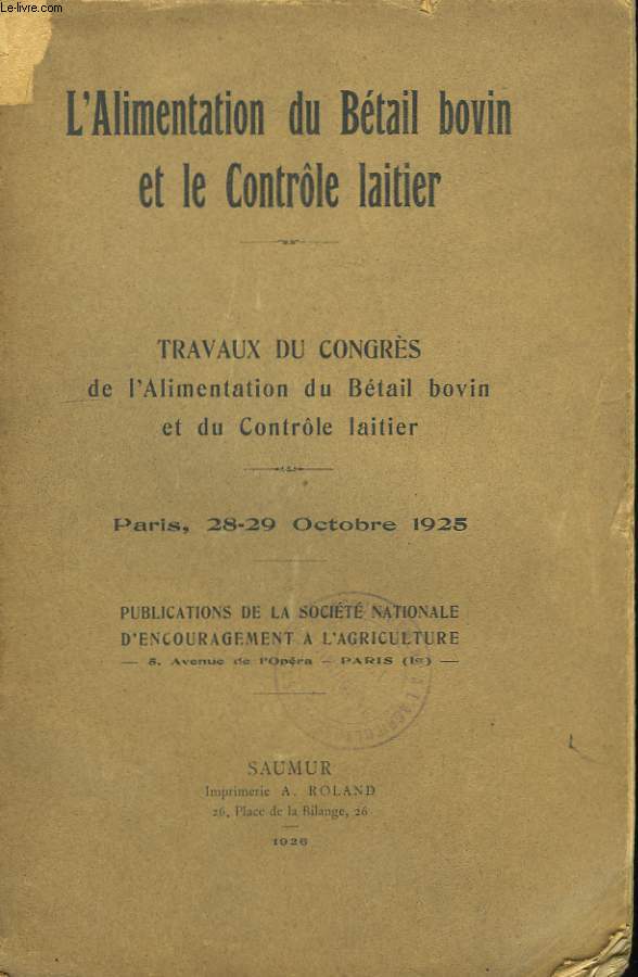 L'Alimentation du Btail Bovin et le Contrle Laitier.