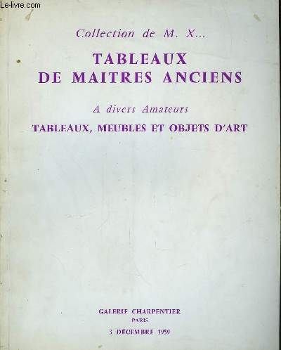Catalogue de Vente aux Enchres de Tableaux de Matres Anciens.