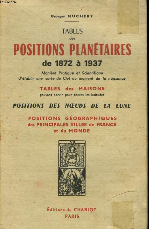 Tables des positions plantaires de 1872  1937.