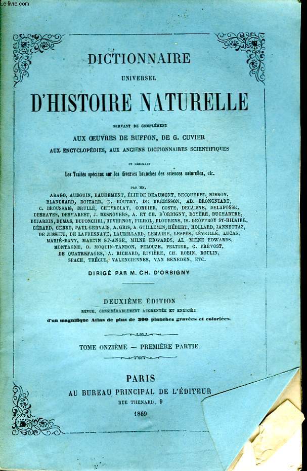 Dictionnaire Universel d'Histoire Naturelle. TOME XI, 1ère partie : PIA - PRO