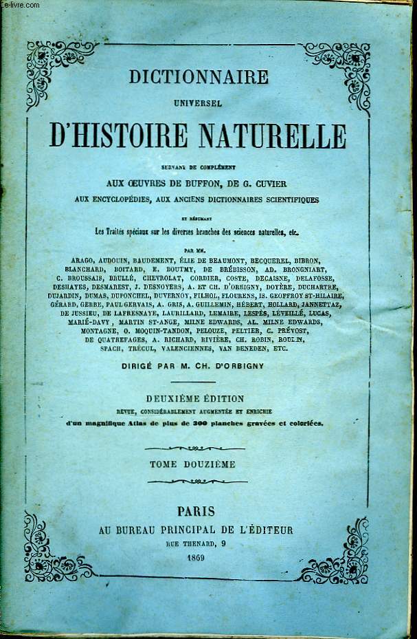 Dictionnaire Universel d'Histoire Naturelle. TOME XII, 2me partie : SCH - SPH