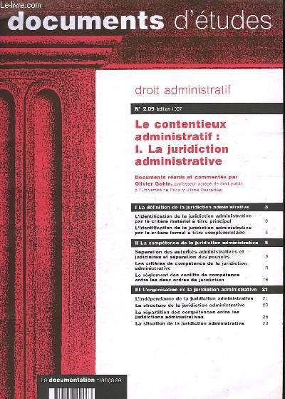 Documents d'Etudes N2.09 : Le contentieux administratif : NI. la juridiction administrative.