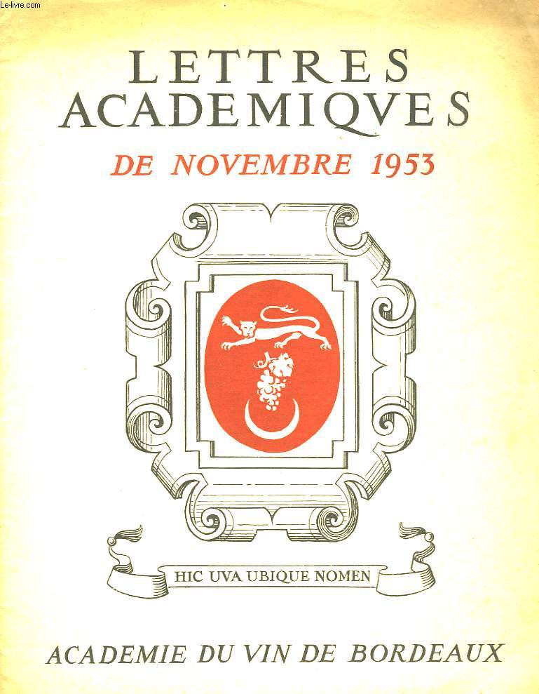 Lettres Acadmiques de novembre 1953
