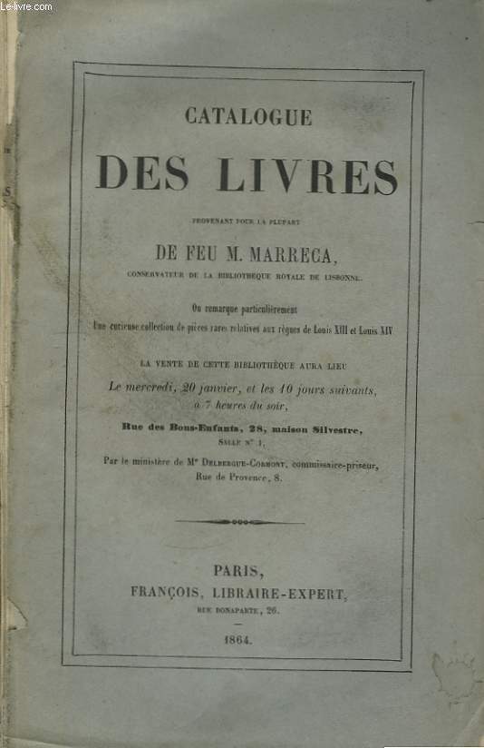 Catalogue des Livres de feu M. Marreca.