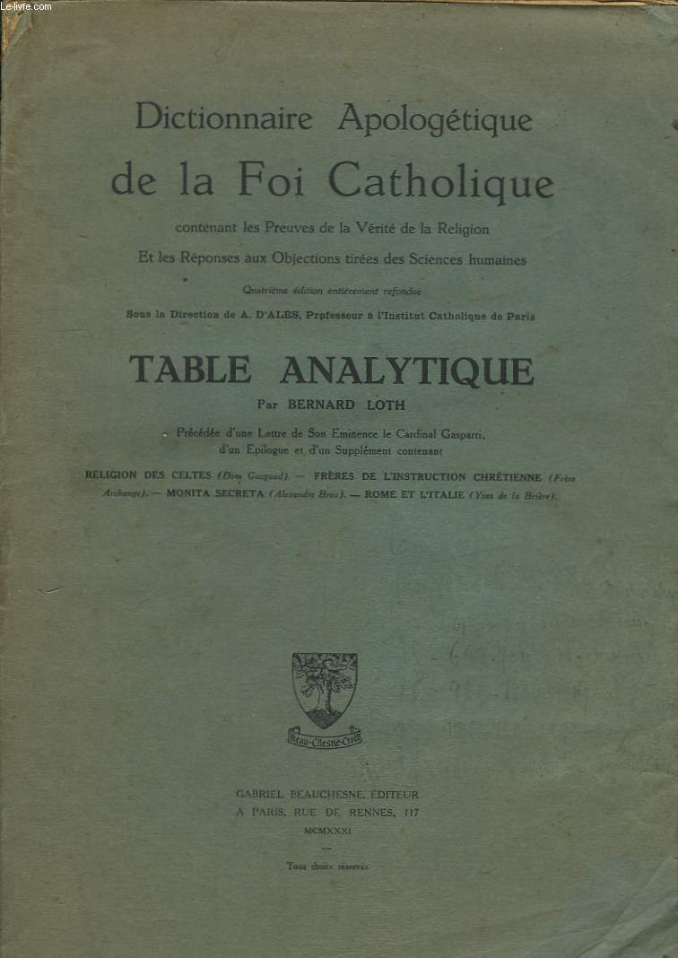 Dictionnaire de la Foi Catholique.