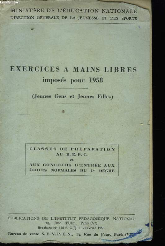 Exercices  Mains Libres, imposs en 1958.