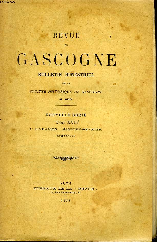 Revue de Gascogne. TOME XXIII, 1re livraison