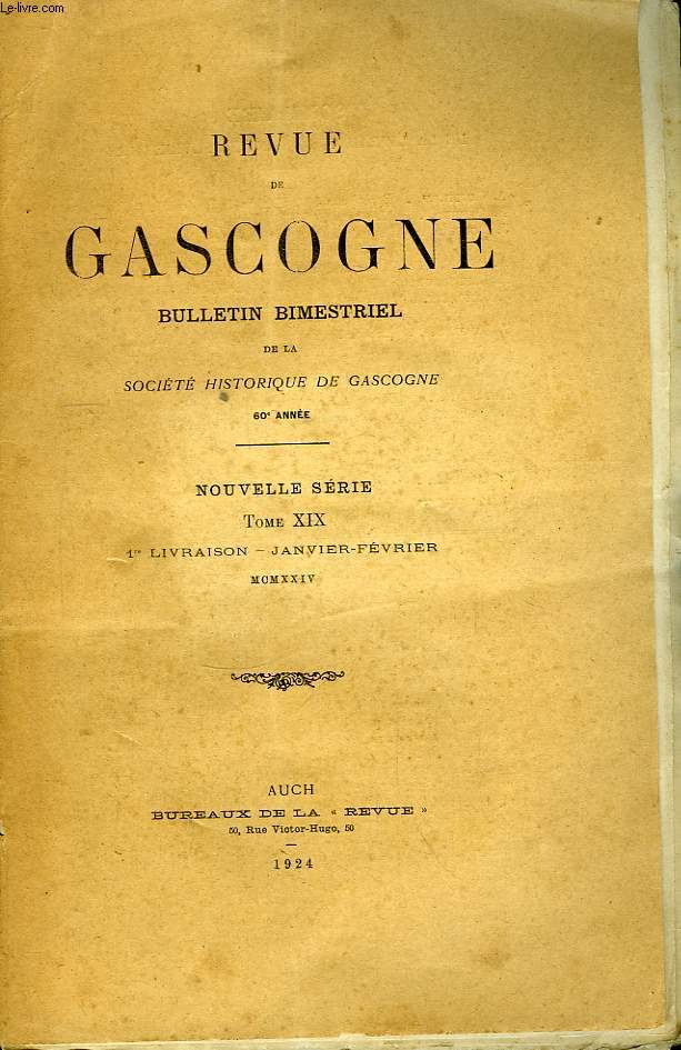 Revue de Gascogne. TOME XIX, 1re livraison