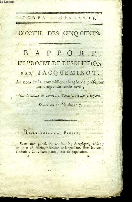 Conseil des Cinq-Cents. Rapport et projet de rsolution par Jacqueminot