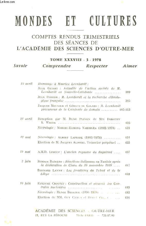 Mondes et Cultures. TOME XXXVIII, n3