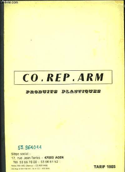 Co. Rep. Arm. Catalogue de Produits Plastiques.