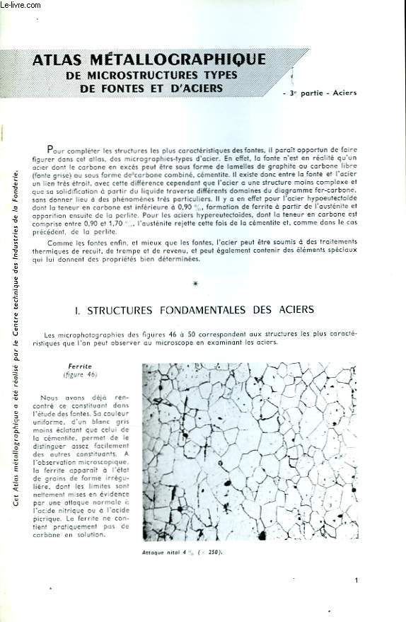 Atlas mtallographique de microstructures types de fontes et d'aciers. 3me partie : Aciers.