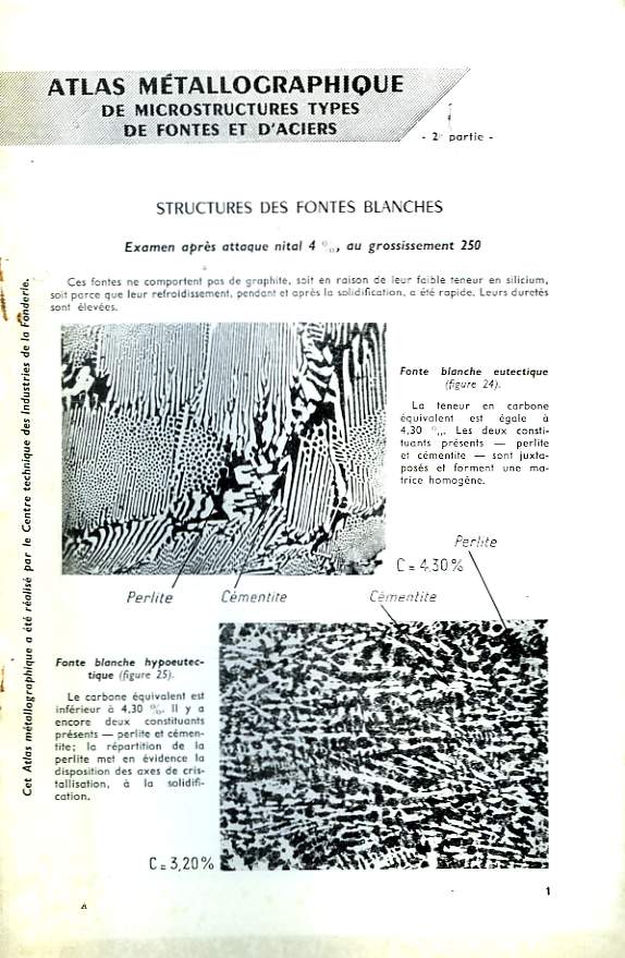 Atlas mtallographique de microstructures types de fontes et d'aciers. 2me partie : structures des fontes blanches.