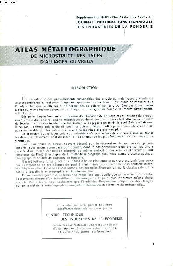 Atlas mtallographique de microstructures types d'alliages cuivreux. Supplment au n83