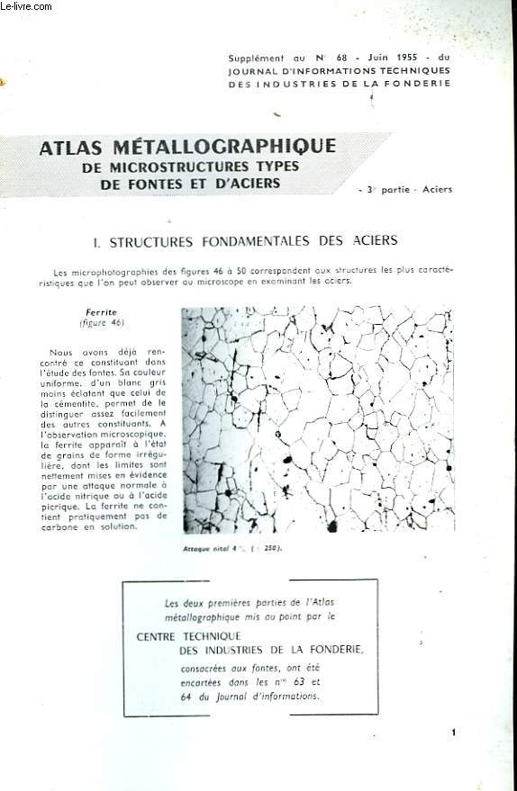 Atlas mtallographique de microstructures types de fontes et d'aciers. Supplment au n68.