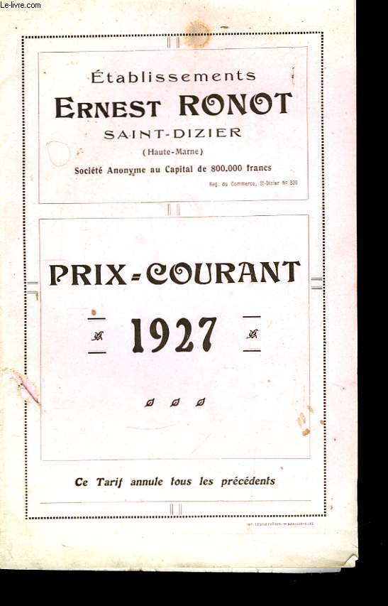 Prix Courant 1927. Catalogue.