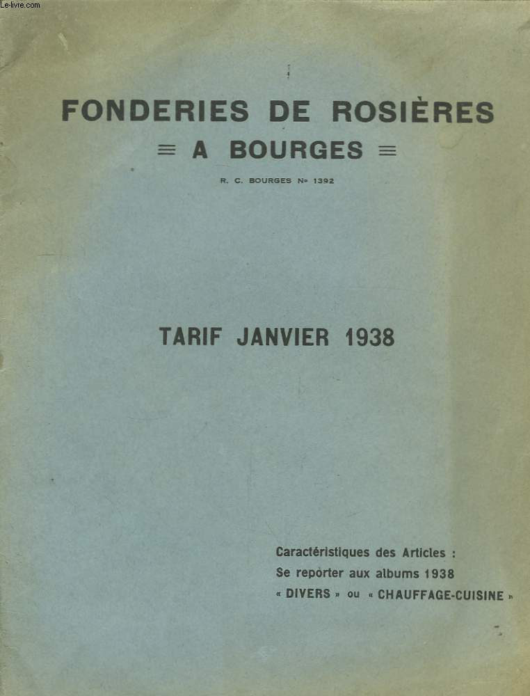 Tarif Janvier 1938