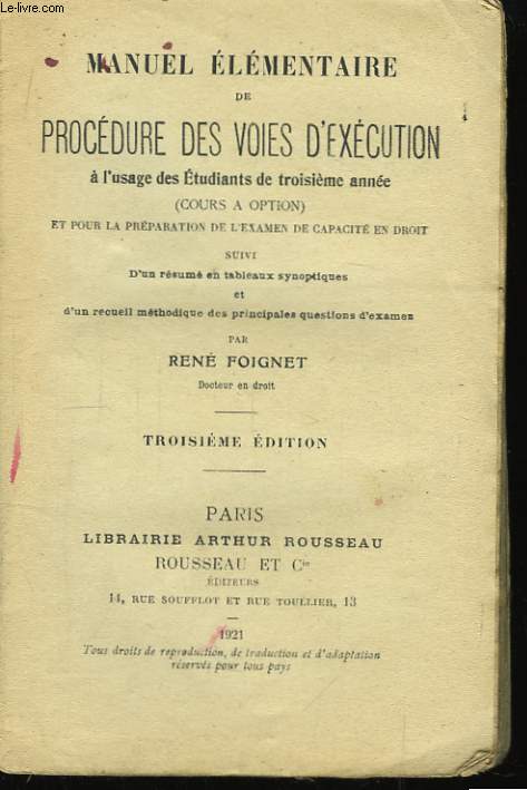 Manuel lmentaire de procdure des voies d'excution.