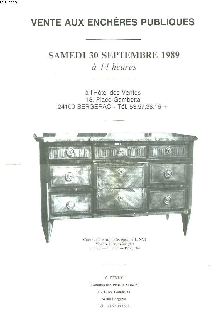 Vente aux Enchre Publiques de Mobilier ancien.